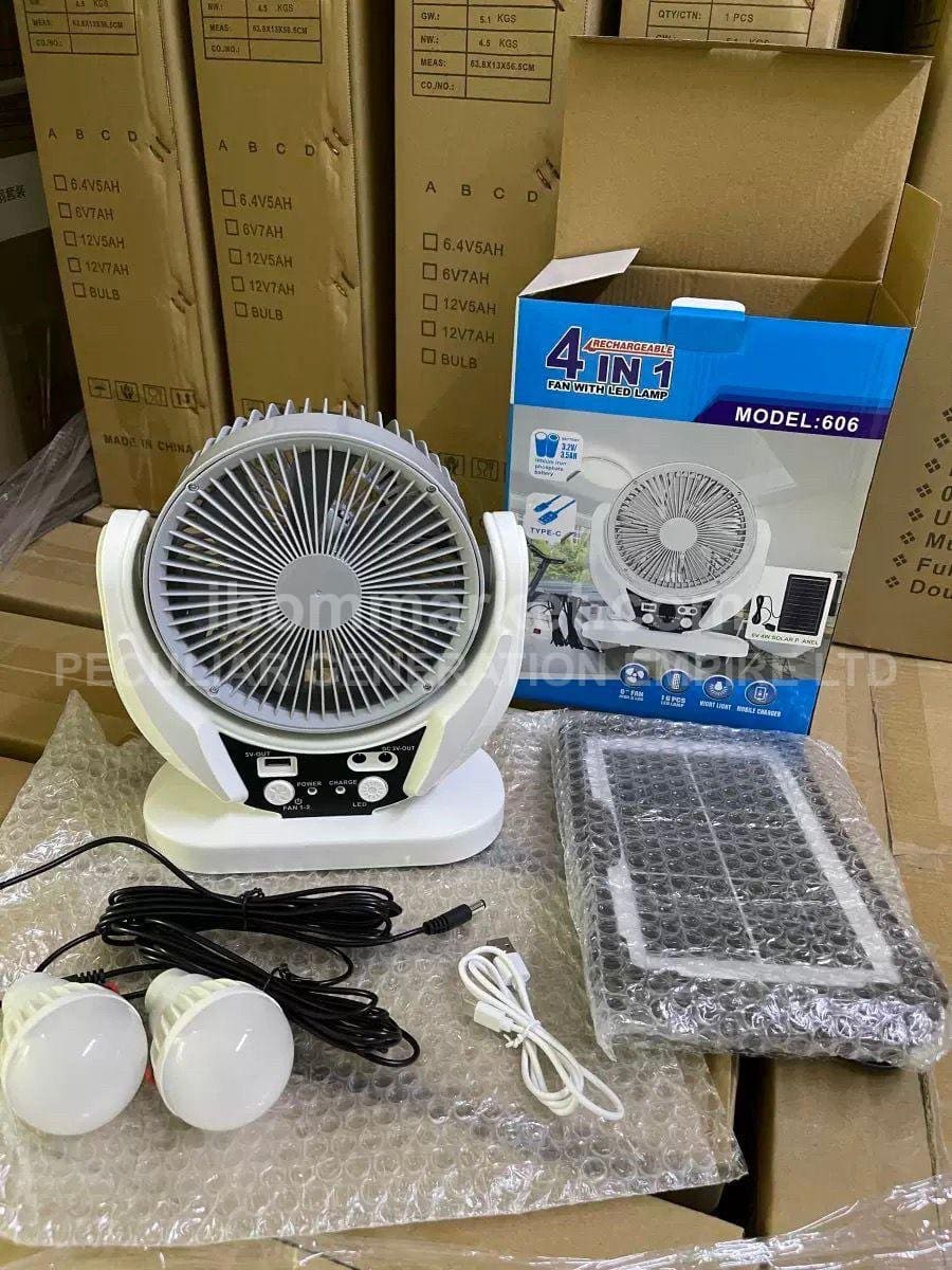 4-in-In  Rechargeable Solar Fan + Two Light + Panel